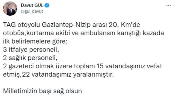 Gaziantep'teki kazada 15 kişi hayatını kaybetti