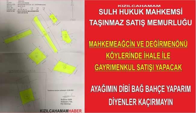 Mahkemeağcin ve Değirmenönü Köylerinde İhale İlse Arsa Satışı Yapılacak
