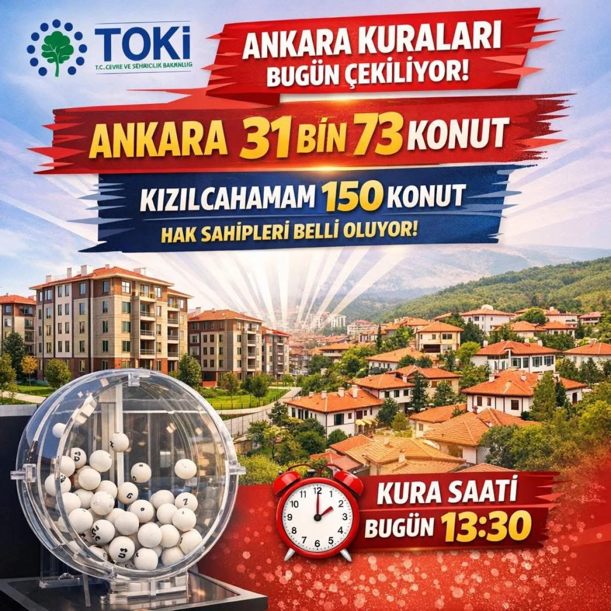 TOKİ 500 bin Sosyal Kuntlarından Ankara i&ccedil;in Kuralar bug&uuml;n &ccedil;ekiliyor 